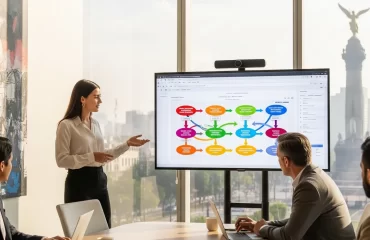 Estratega de Incom presentando una ruta de conversión de contenido orgánico en una oficina moderna en la CDMX