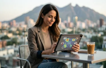 otografía realista de consultora profesional analizando la estrategia de Google Ads exitosa en Monterrey y CDMX para Incom