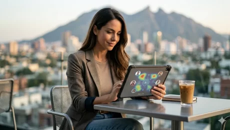 otografía realista de consultora profesional analizando la estrategia de Google Ads exitosa en Monterrey y CDMX para Incom