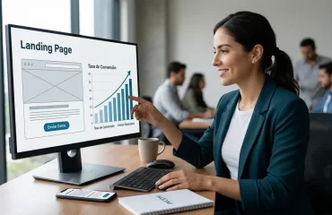 Alt Text: Fotografía de un consultor de Incom analizando la tasa de conversión ascendente de una landing page optimizada en Monterrey.