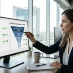 Analista de Incom revisando la conversión de un **sitio web para Google Ads** exitoso en una oficina moderna